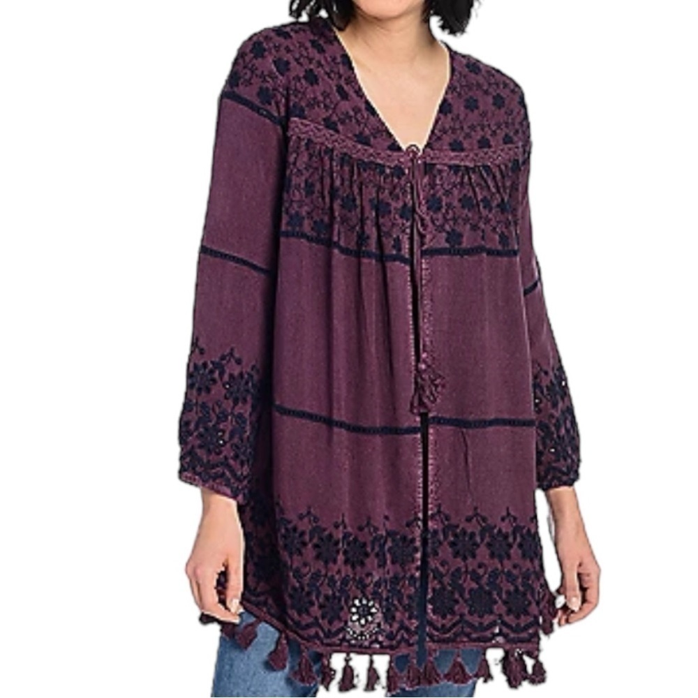 𝅺New Women’s Indigo Thread Co. Woven Embroidered & Tassel Cardigan Size S
